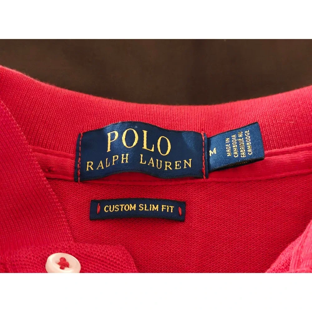 Polo Ralph Lauren Mens Custom Slim Fit Red Cotton Pique Polo Shirt Medium M